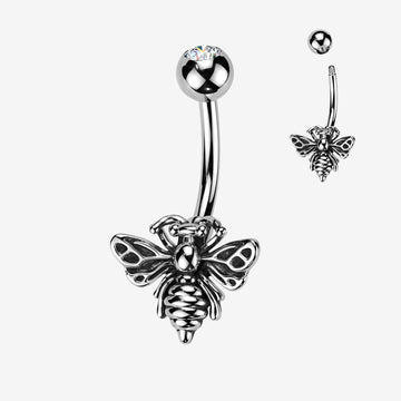 Antique Queen Bee Belly Button Ring-Clear Gem